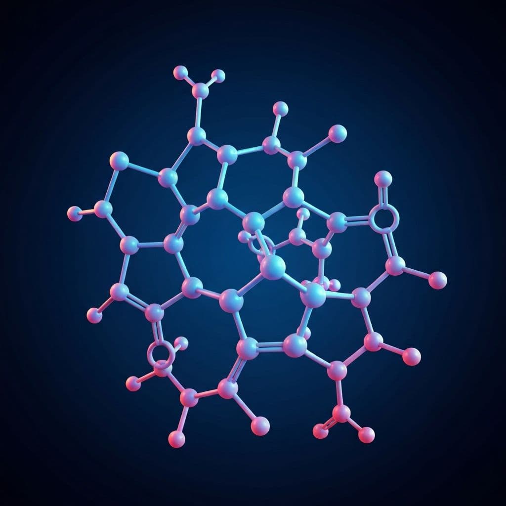 Abstract molecular structure visualisation representing Phyto-Medichem's botanical compound library